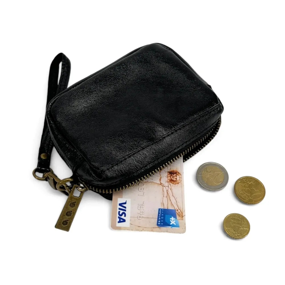 Porte-monnaie avec dragonne en cuir irisé CATCHY Noir irisé