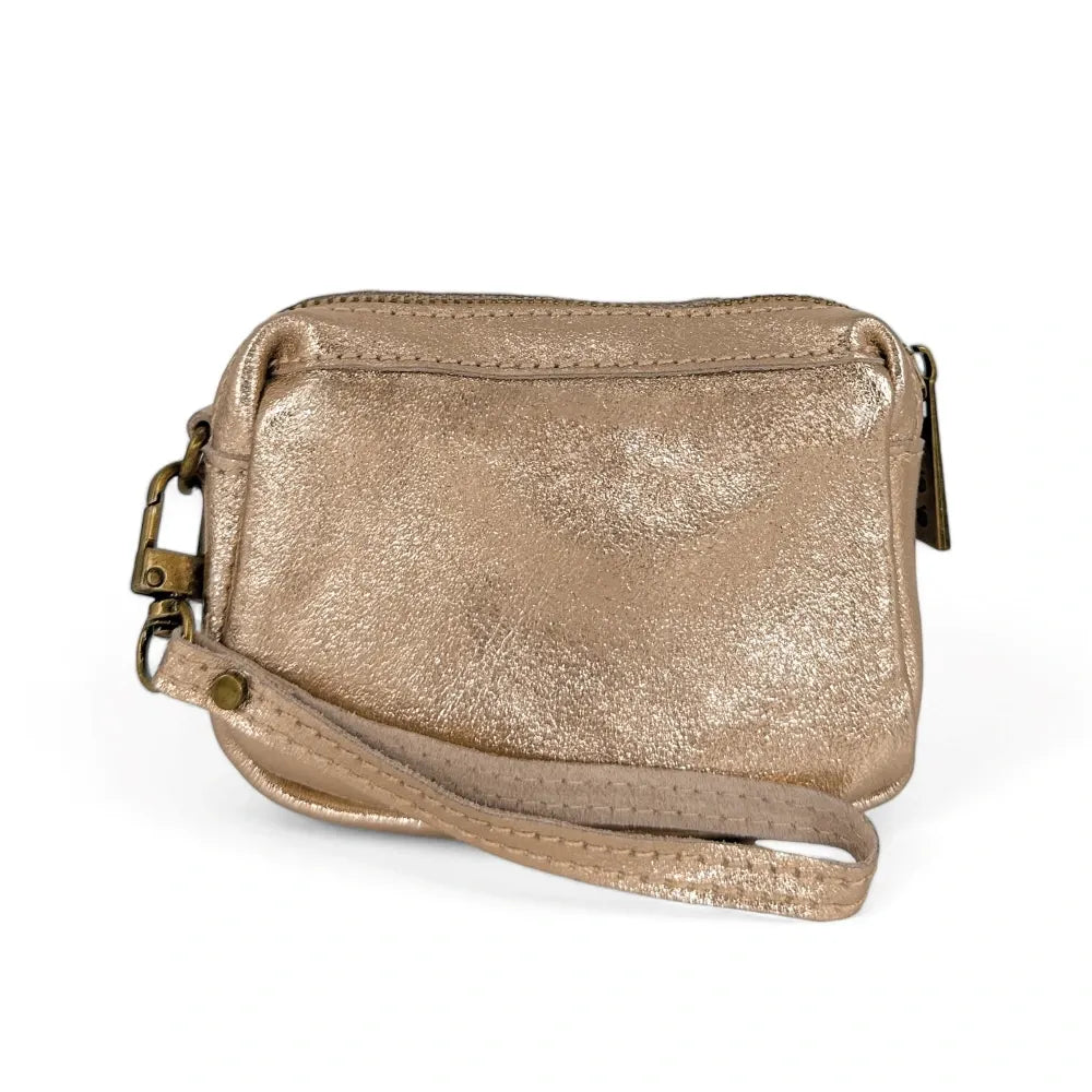Porte-monnaie avec dragonne en cuir irisé CATCHY Champagne irisé