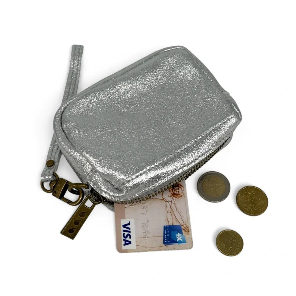 Porte-monnaie avec dragonne en cuir irisé CATCHY Argent moyen