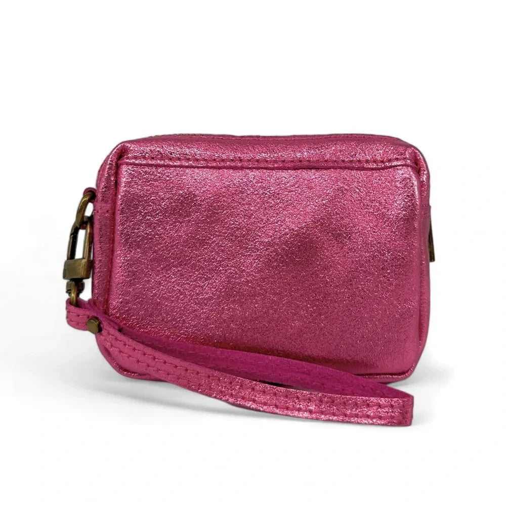 Porte-monnaie avec dragonne en cuir irisé CATCHY Rose néon
