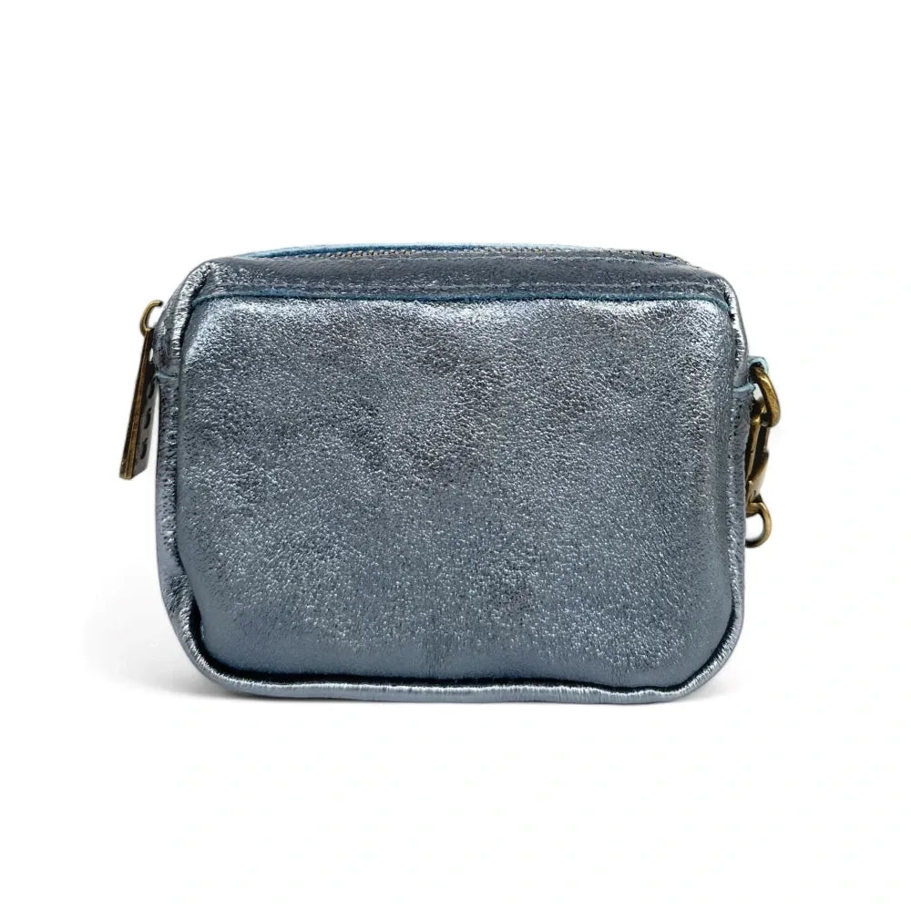 Porte-monnaie avec dragonne en cuir irisé CATCHY Bleu céleste