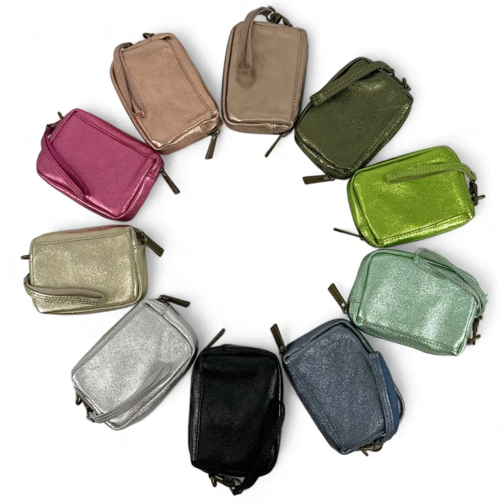Porte-monnaie avec dragonne en cuir irisé CATCHY Champagne irisé