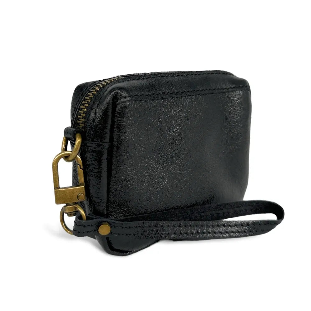 Porte-monnaie avec dragonne en cuir irisé CATCHY Noir irisé