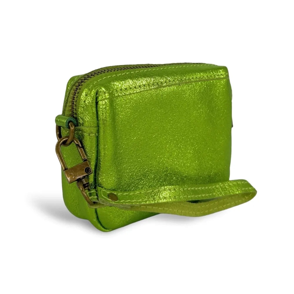 Porte-monnaie avec dragonne en cuir irisé CATCHY Vert anis irisé