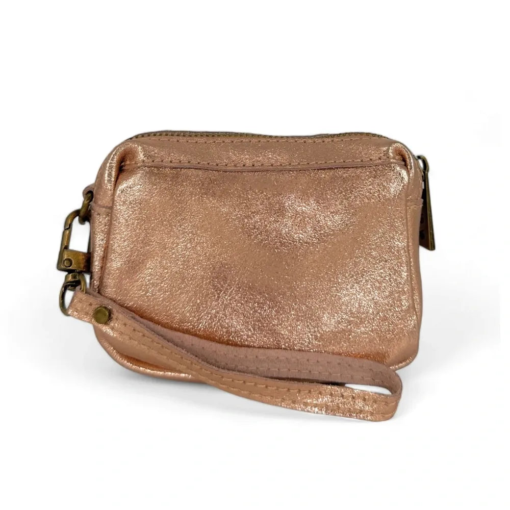 Porte-monnaie avec dragonne en cuir irisé CATCHY Rose gold