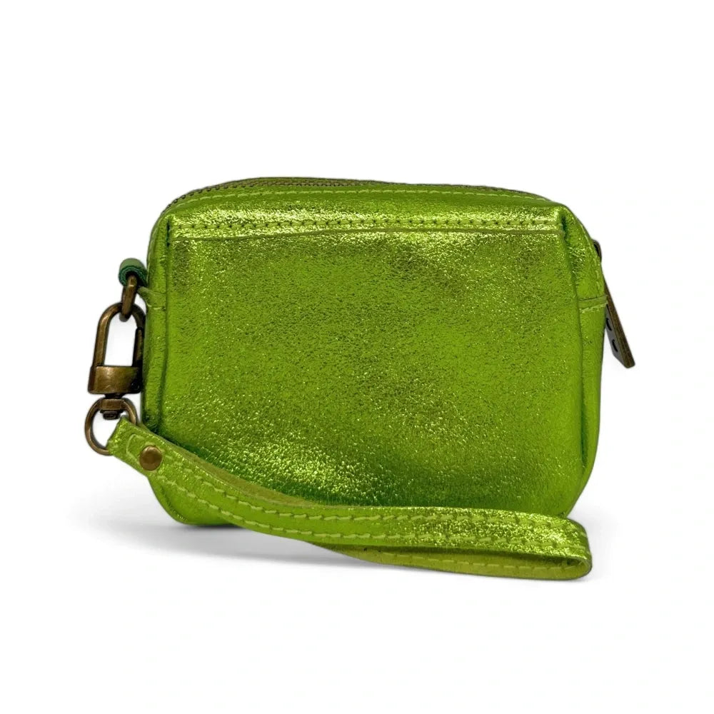 Porte-monnaie avec dragonne en cuir irisé CATCHY Vert anis irisé
