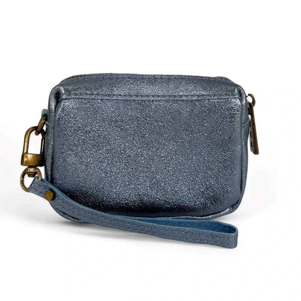 Porte-monnaie avec dragonne en cuir irisé CATCHY Bleu céleste