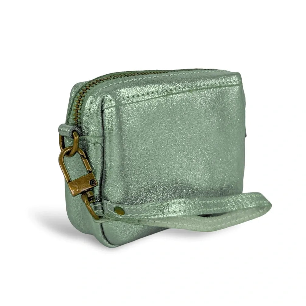 Porte-monnaie avec dragonne en cuir irisé CATCHY Menthe givrée