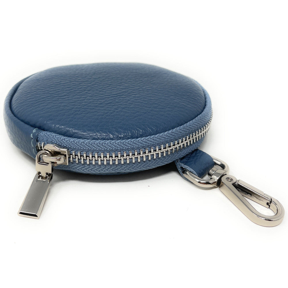 Porte monnaie en cuir grainé italien NEMO Bleu glacier