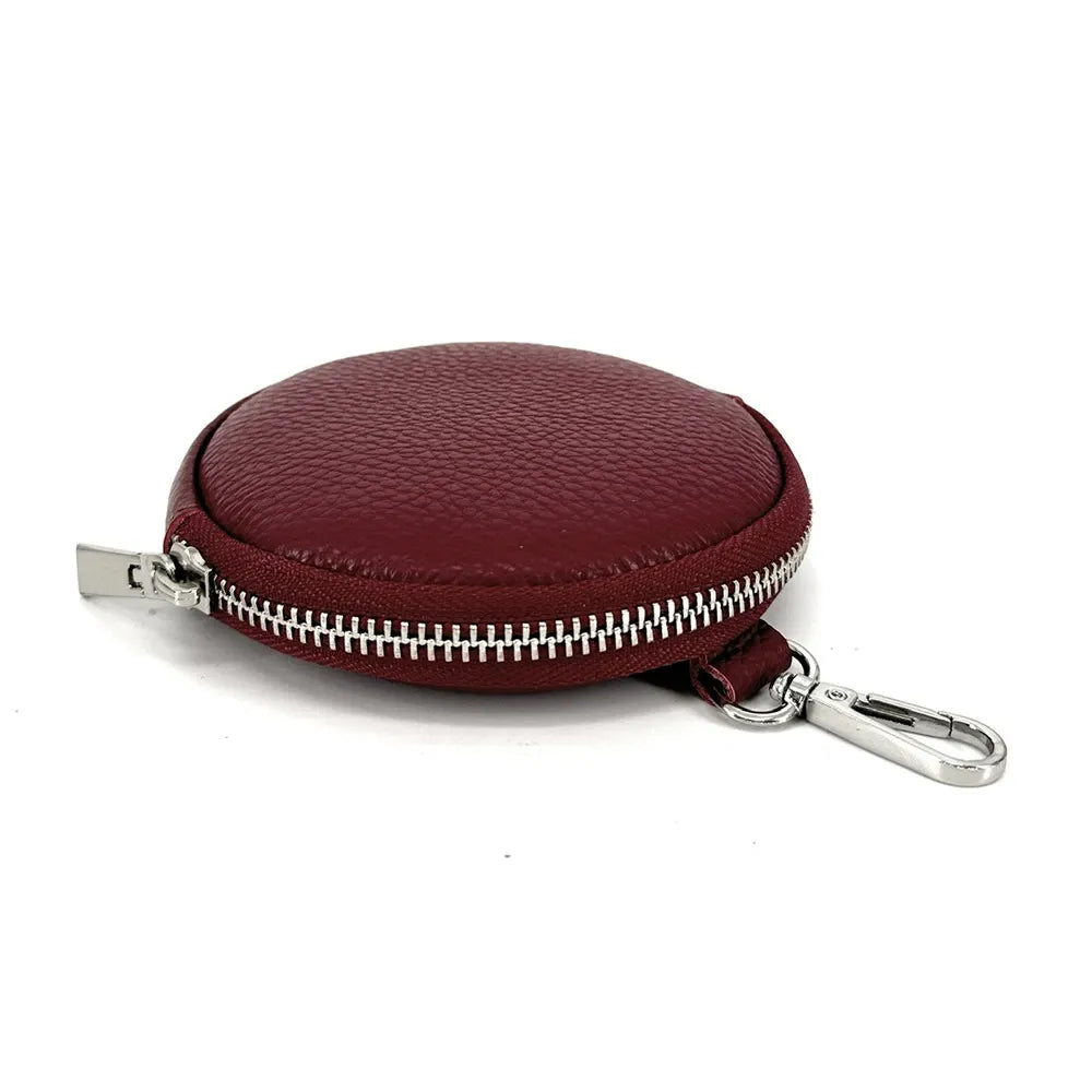 Porte monnaie en cuir grainé italien NEMO Rouge foncé