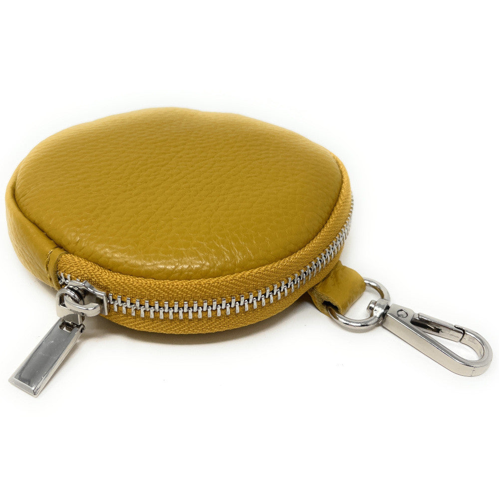 Porte monnaie en cuir grainé italien NEMO Jaune Moutarde