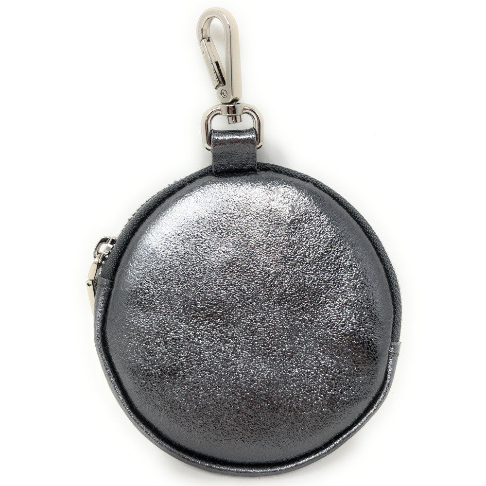 Porte monnaie en cuir grainé italien NEMO Argent foncé
