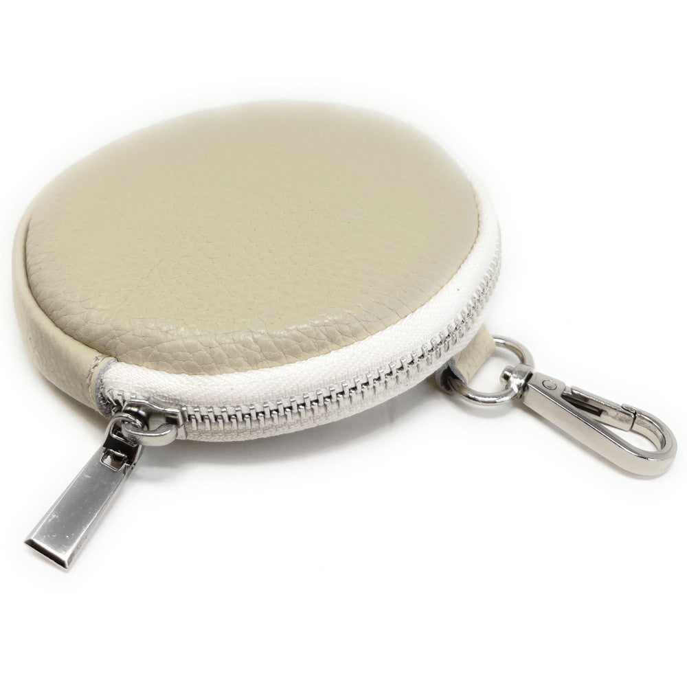 Porte monnaie en cuir grainé italien NEMO Beige crème