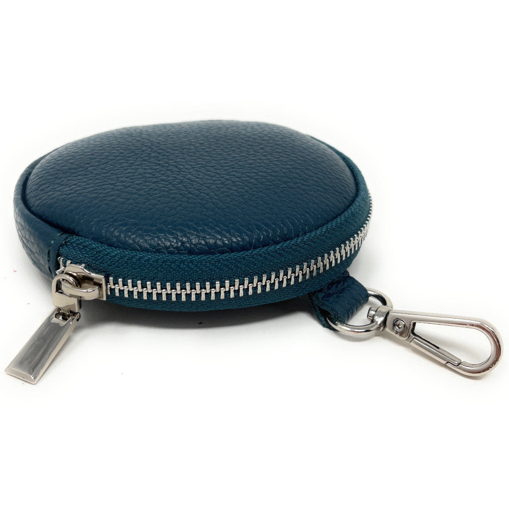 Porte monnaie en cuir grainé italien NEMO Bleu vert canard
