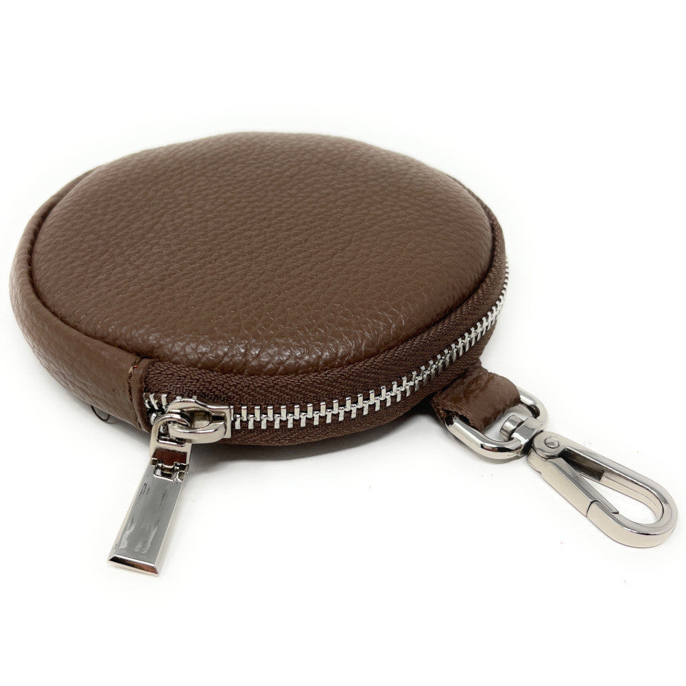 Porte monnaie en cuir grainé italien NEMO Taupe foncé