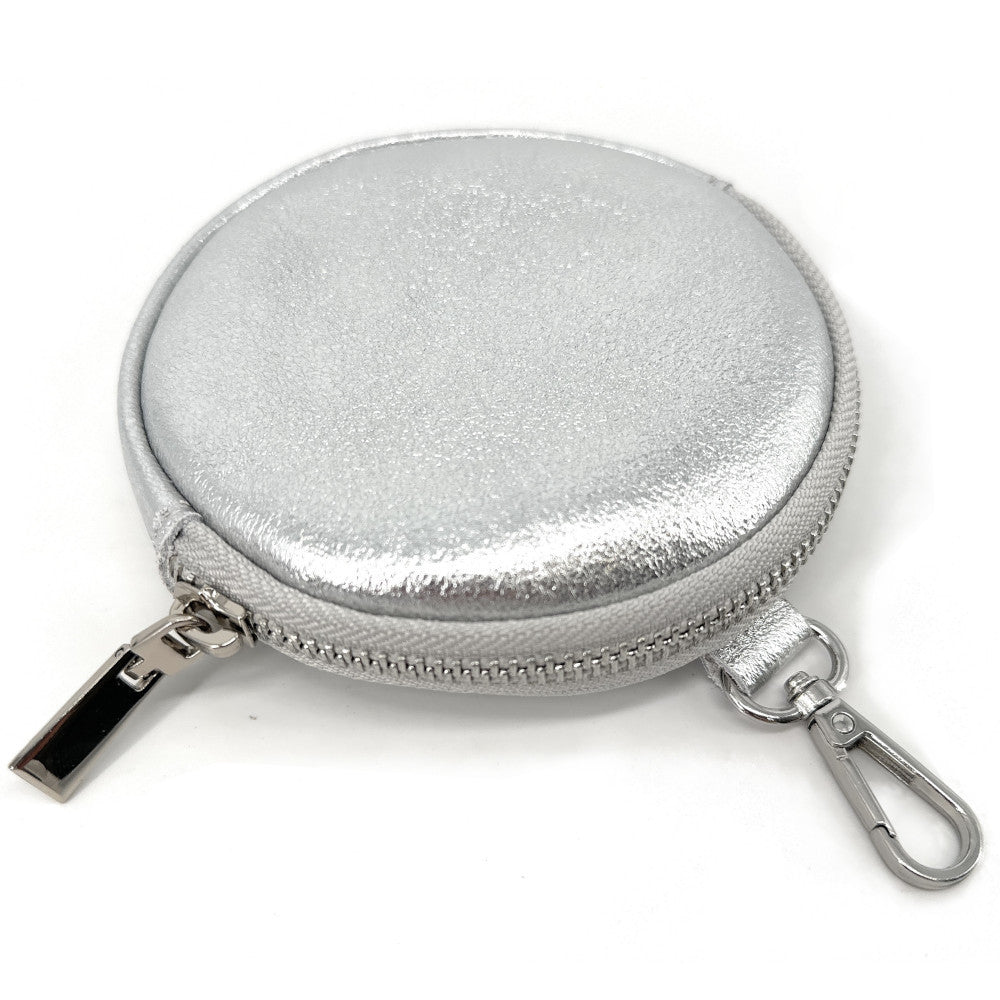 Porte monnaie en cuir grainé italien NEMO Argent clair