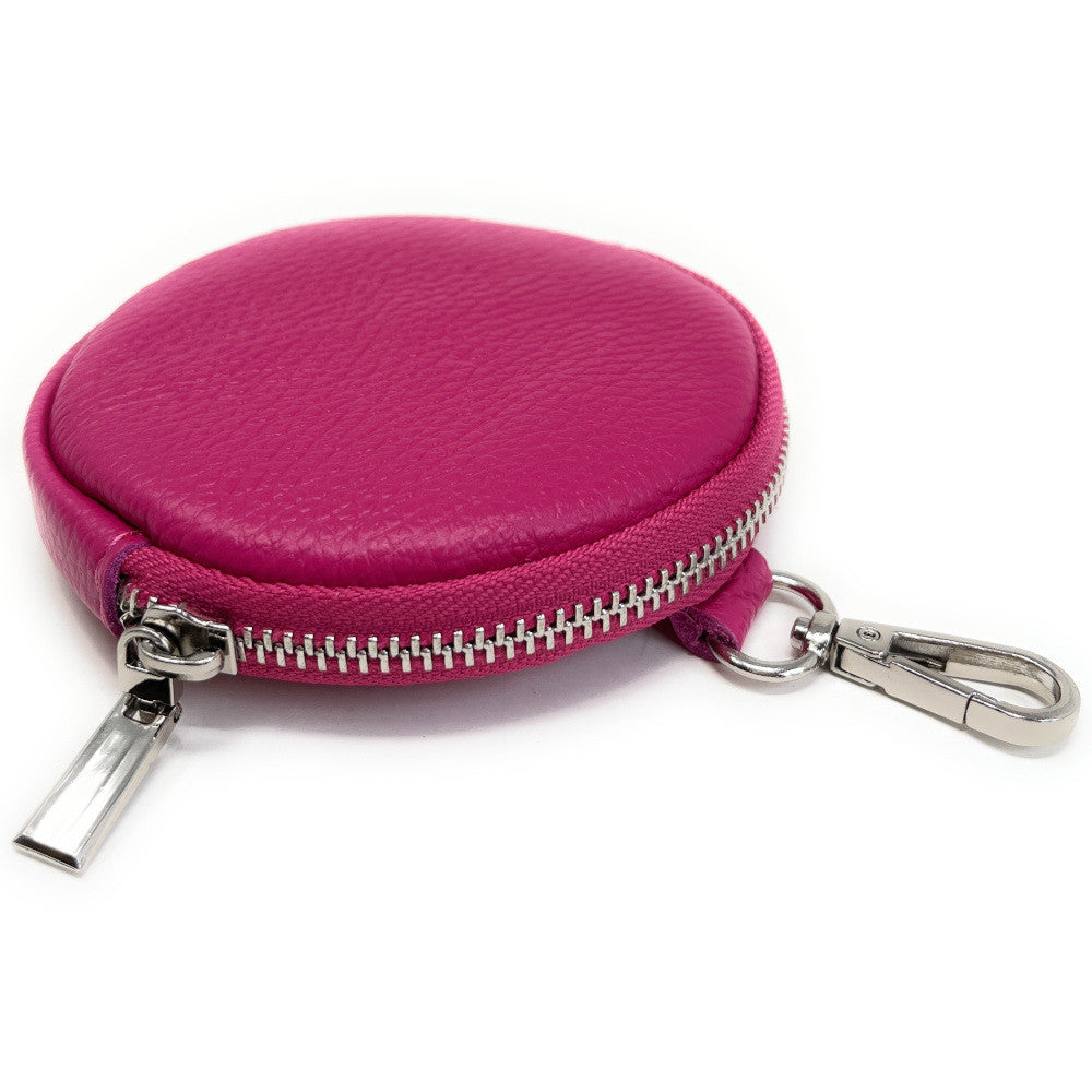 Porte monnaie en cuir grainé italien NEMO Rose fuchsia