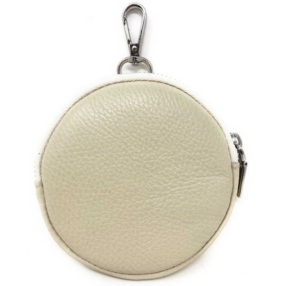 Porte monnaie en cuir grainé italien NEMO Beige crème