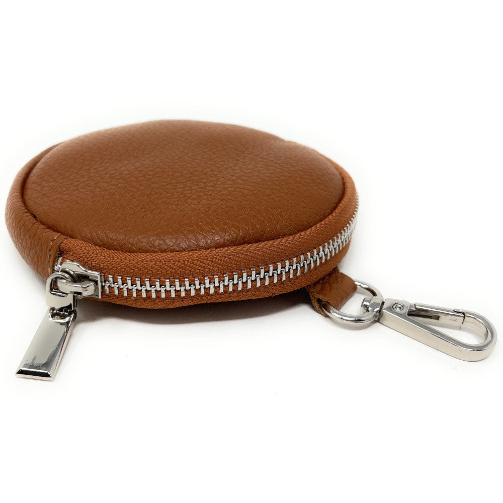 Porte monnaie en cuir grainé italien NEMO Camel foncé