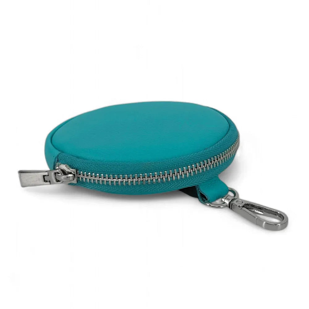 Porte monnaie en cuir grainé italien NEMO Bleu turquoise