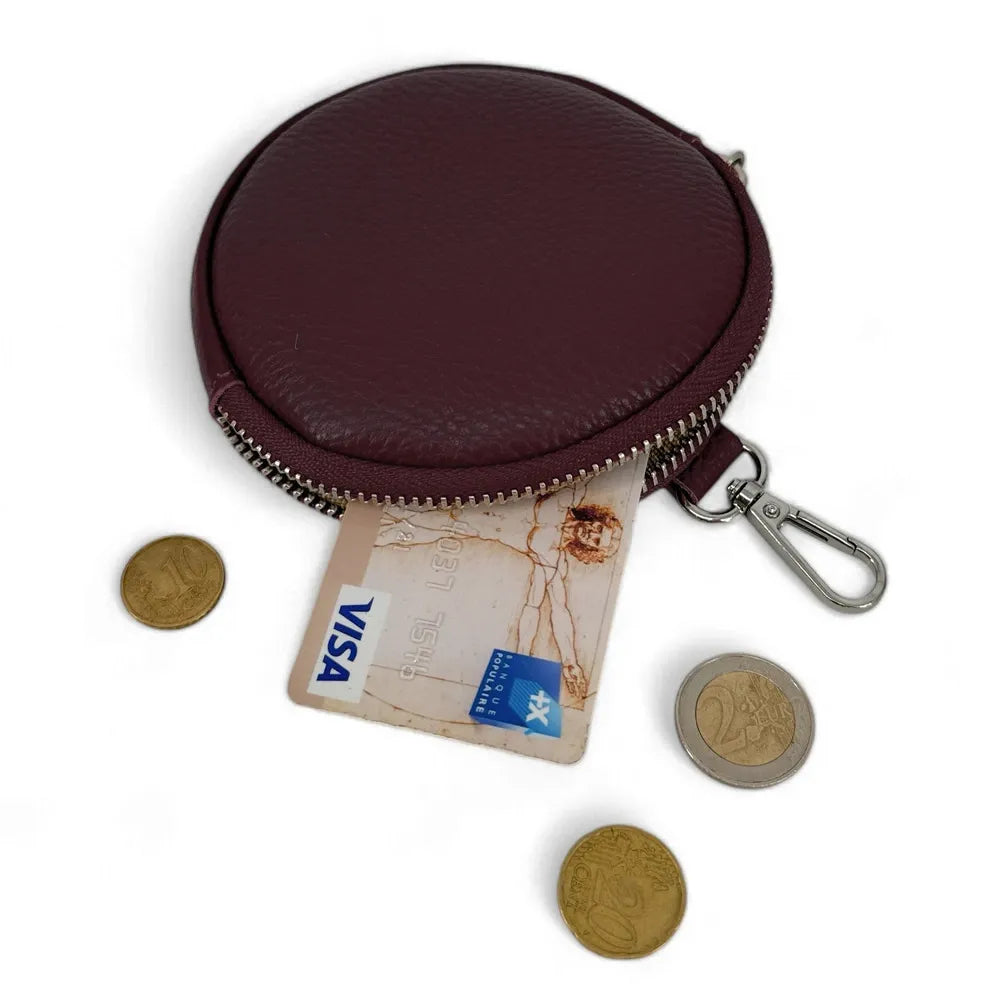 Porte monnaie en cuir grainé italien NEMO Rouge bordeaux