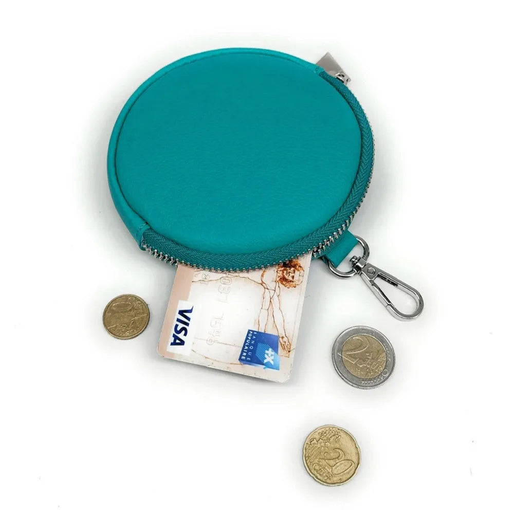 Porte monnaie en cuir grainé italien NEMO Bleu turquoise