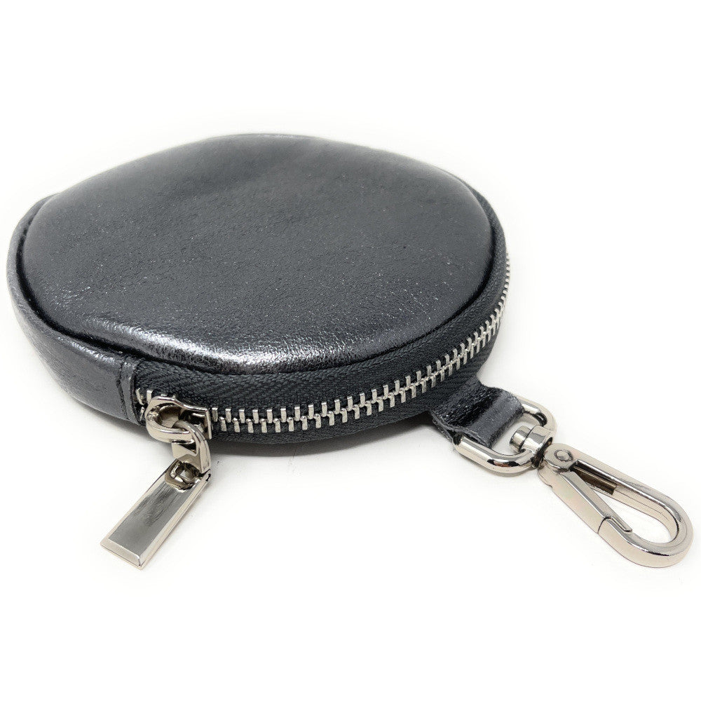 Porte monnaie en cuir grainé italien NEMO Argent foncé