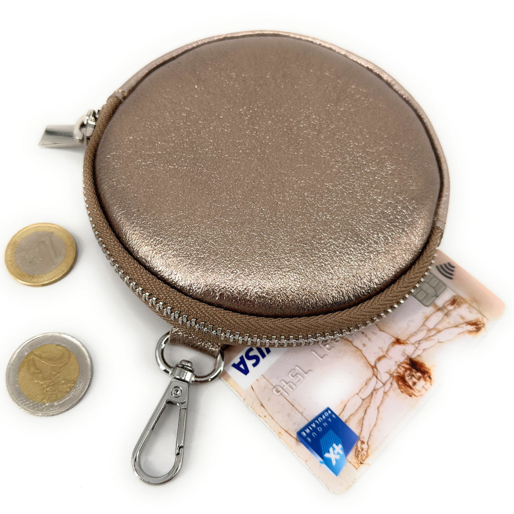 Porte monnaie en cuir grainé italien NEMO Champagne irisé