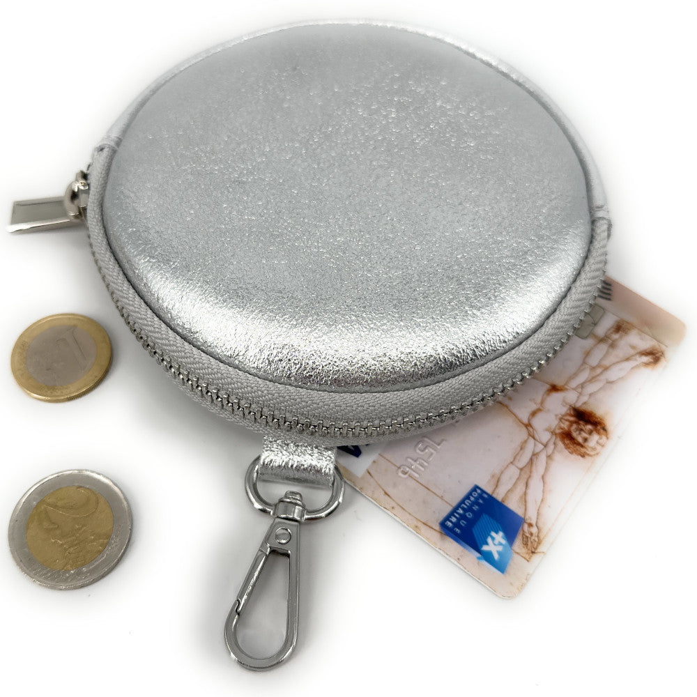 Porte monnaie en cuir grainé italien NEMO Argent clair