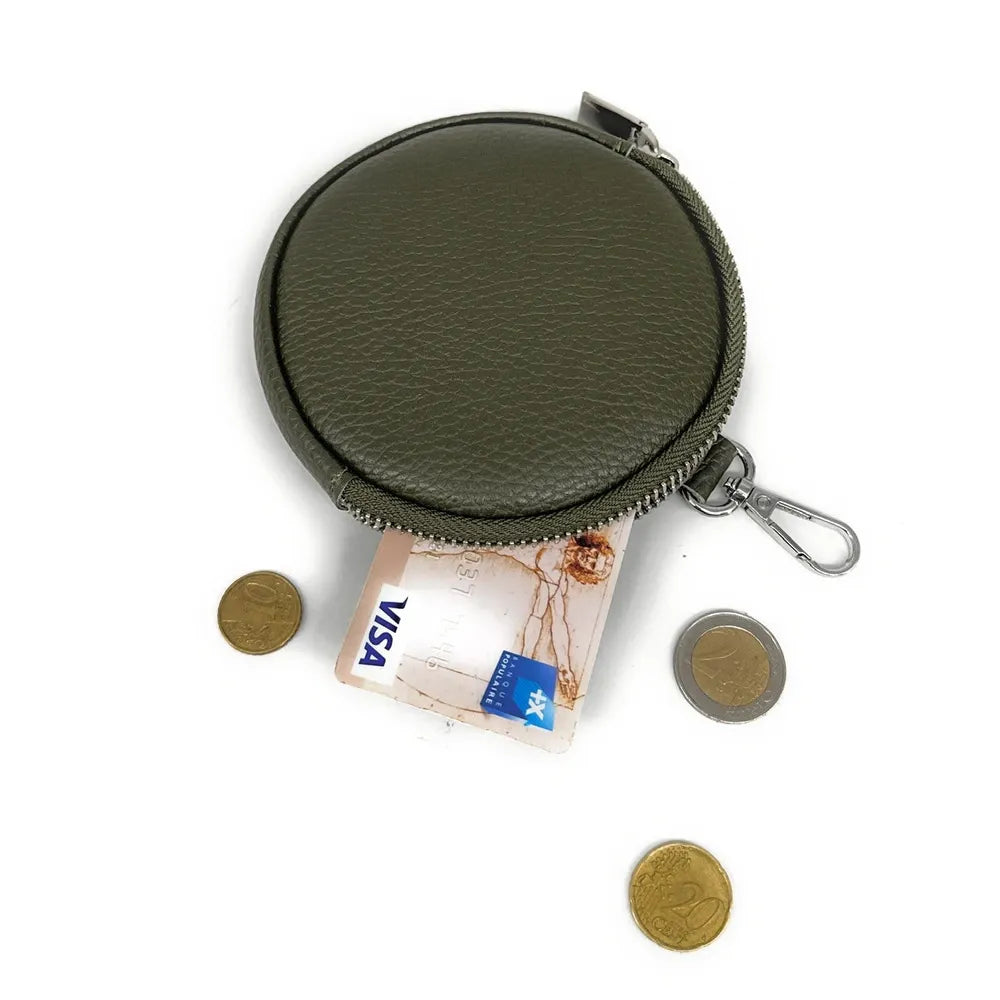 Porte monnaie en cuir grainé italien NEMO Kaki