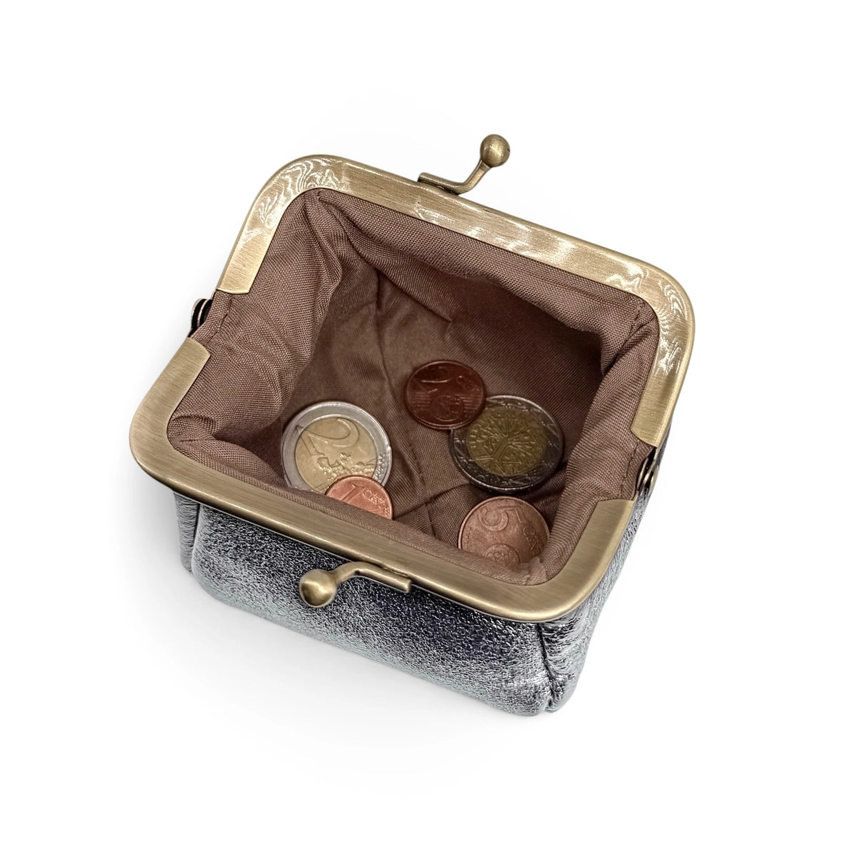 Geldbörsen-Pouch aus schillerndem Leder REINETTE Himmelblau