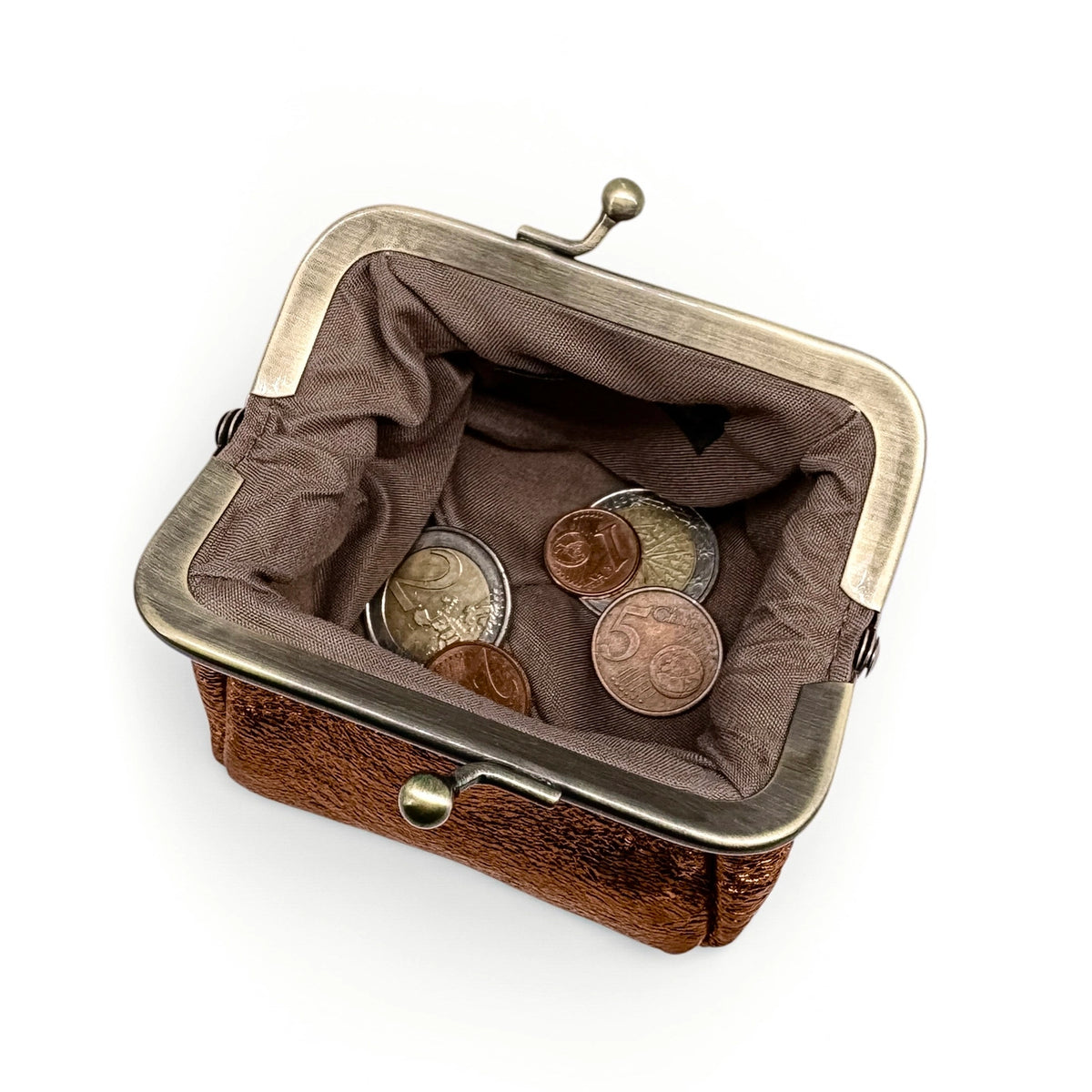 Clutch monedero en piel tornasolada REINETTE marrón bronce