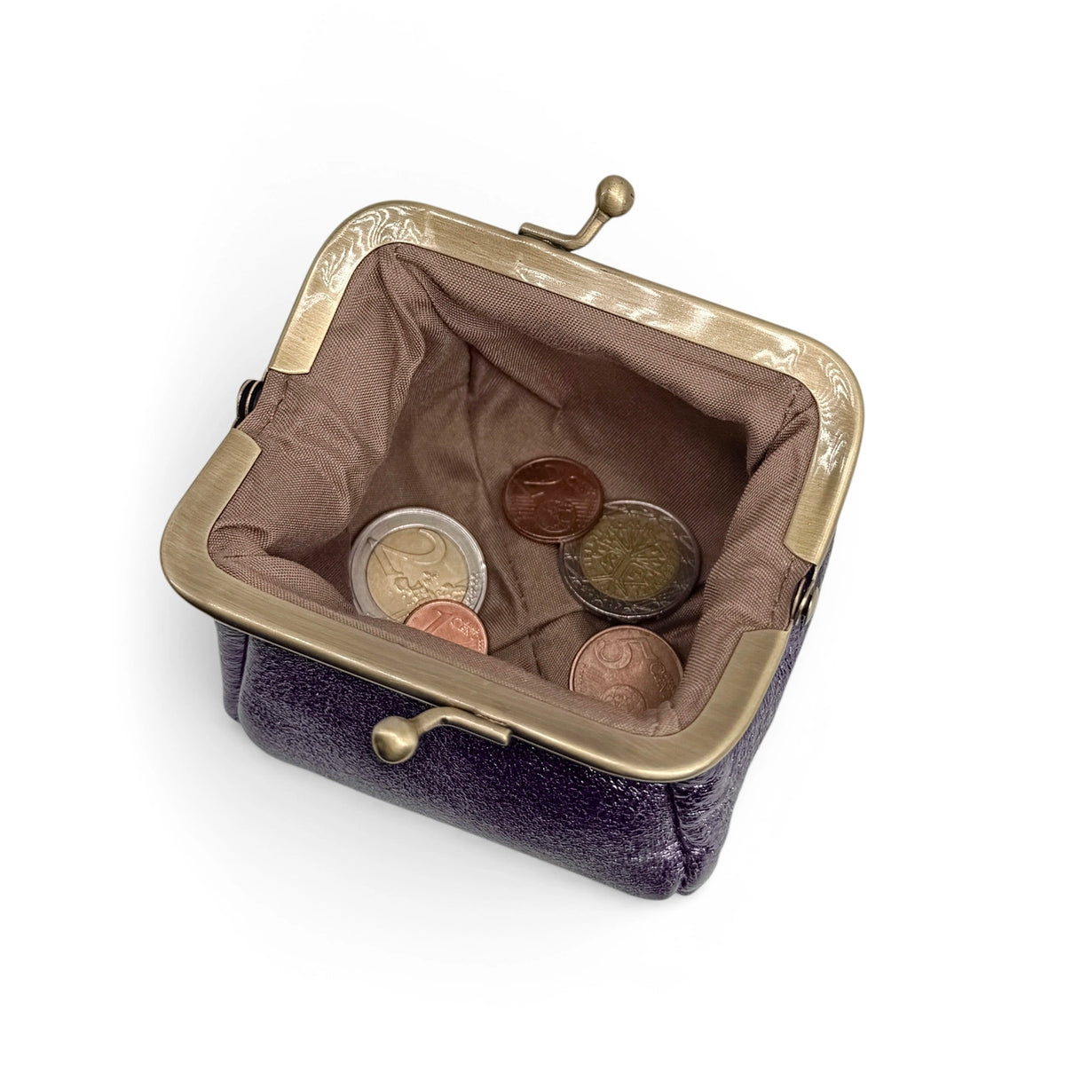 Clutch monedero en piel tornasolada REINETTE azul noche estrellada