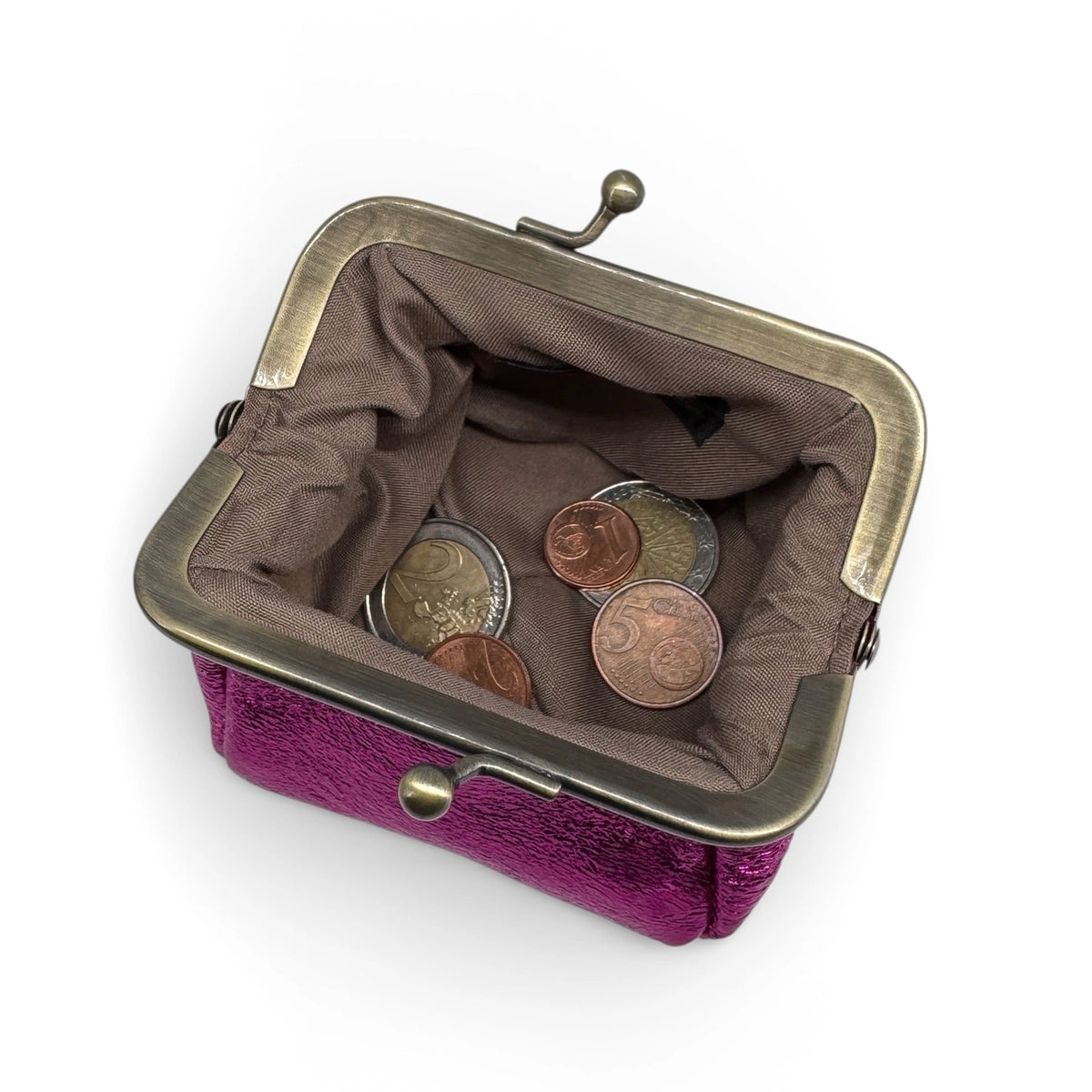 Clutch monedero en piel tornasolada REINETTE rosa fucsia