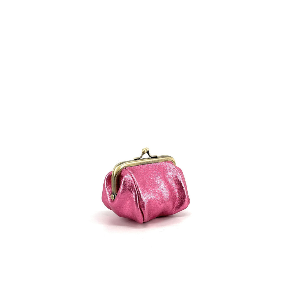 Pochette porte-monnaie en cuir irisé REINETTE Rose néon