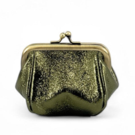 Pochette porte-monnaie en cuir irisé REINETTE Kaki irisé