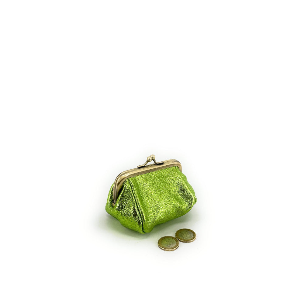 Pochette porte-monnaie en cuir irisé REINETTE Vert anis
