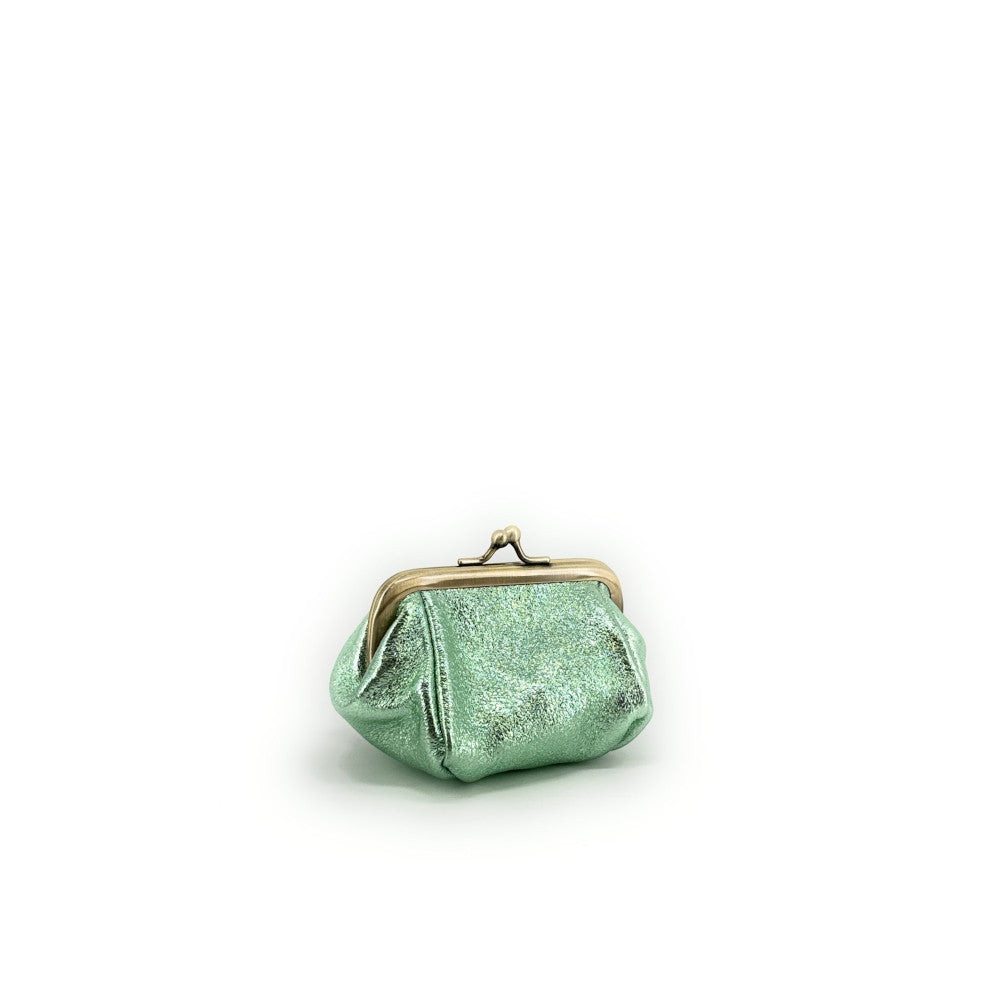 Pochette porte-monnaie en cuir irisé REINETTE Menthe givrée