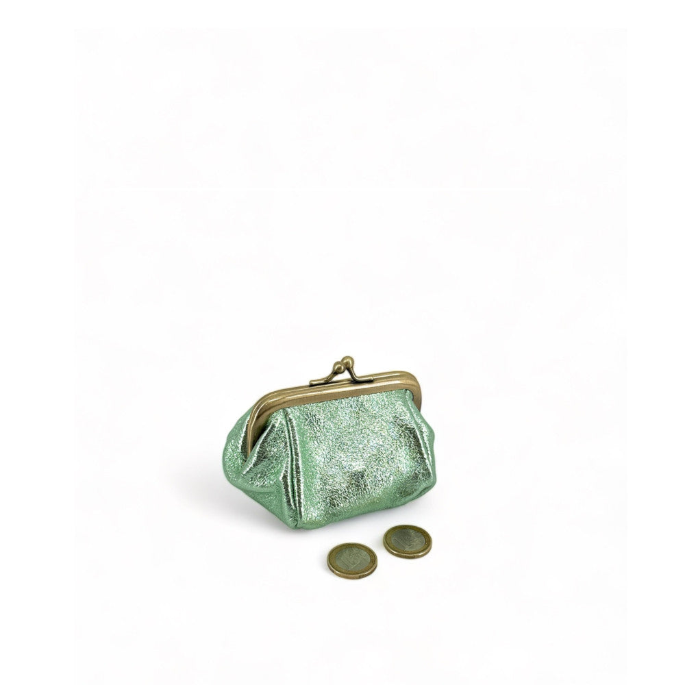 Pochette porte-monnaie en cuir irisé REINETTE Menthe givrée