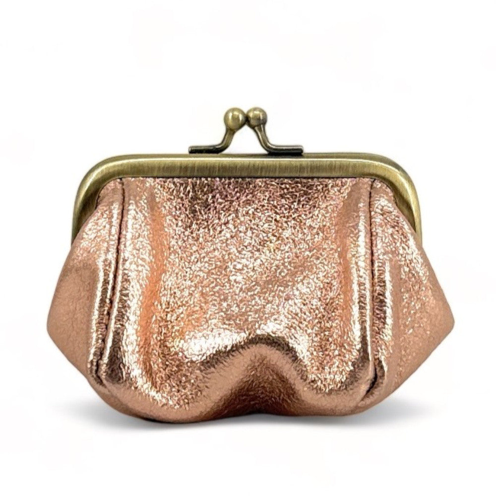 Pochette porte-monnaie en cuir irisé REINETTE Rose gold