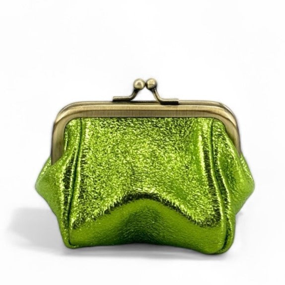 Pochette porte-monnaie en cuir irisé REINETTE Vert anis
