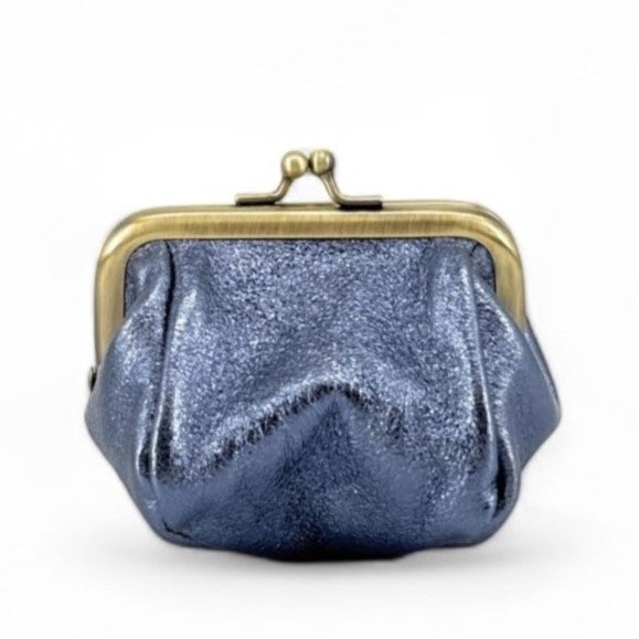 Pochette porte-monnaie en cuir irisé REINETTE Bleu céleste