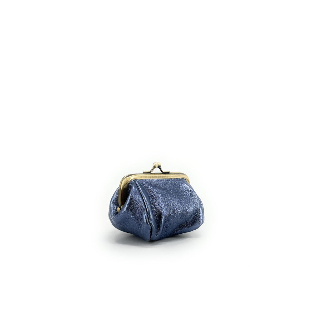 Pochette porte-monnaie en cuir irisé REINETTE Bleu céleste
