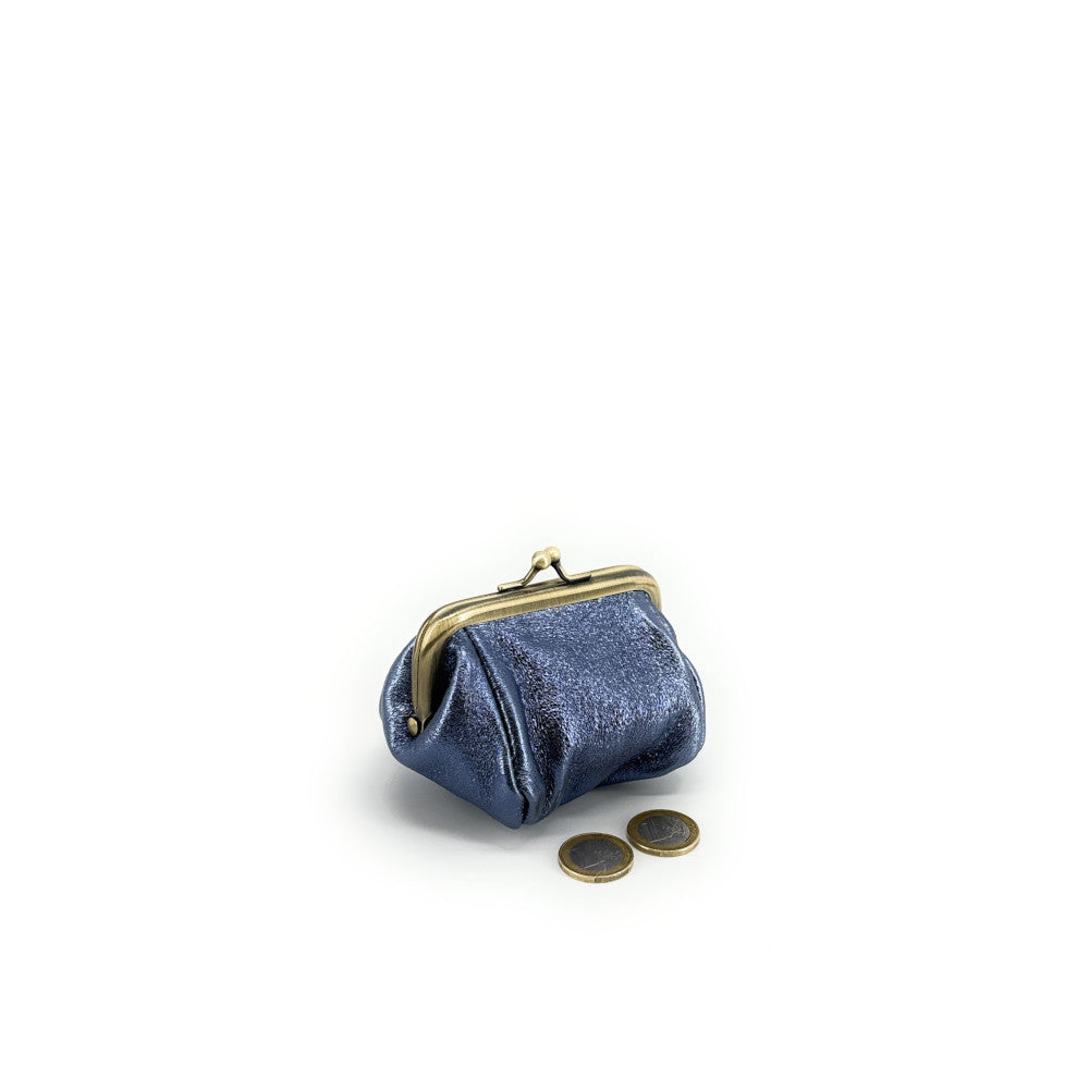 Pochette porte-monnaie en cuir irisé REINETTE Bleu céleste