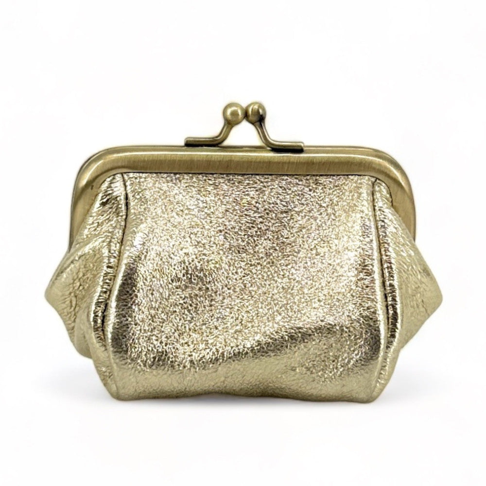 Pochette porte-monnaie en cuir irisé REINETTE Or pâle