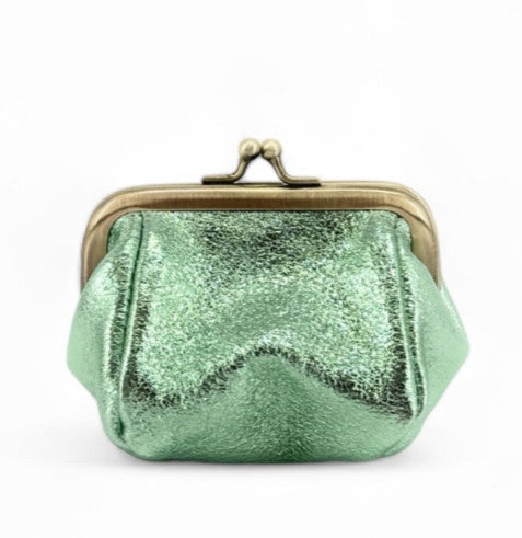 Pochette porte-monnaie en cuir irisé REINETTE Menthe givrée