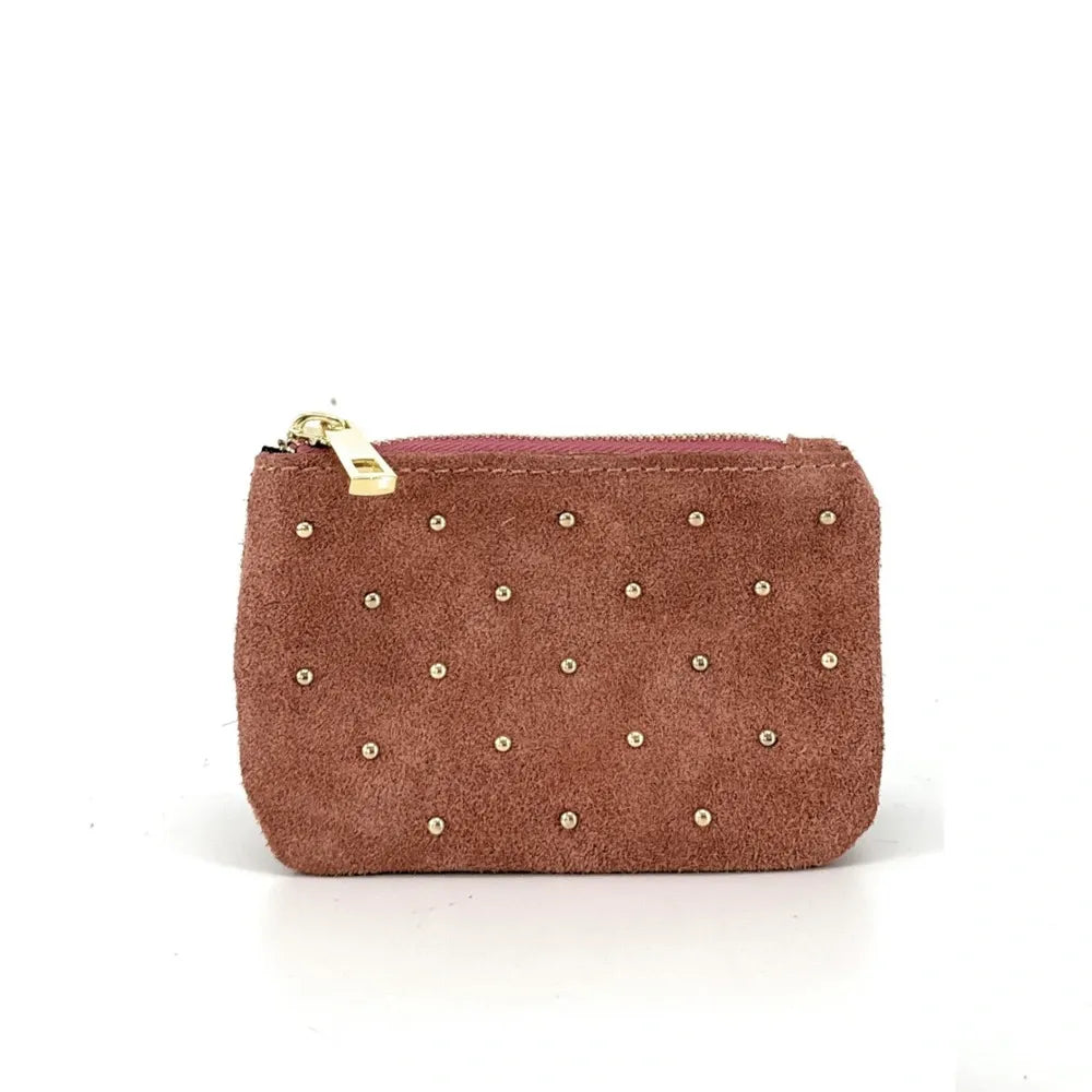 Porte-monnaie en croûte de cuir TINY DOTS Rose poudre