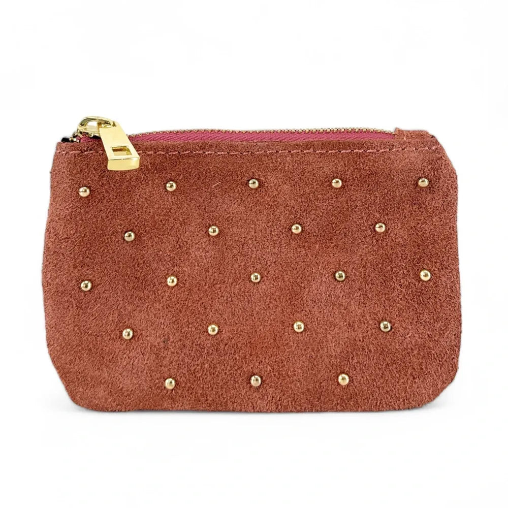 Porte-monnaie en croûte de cuir TINY DOTS Rose poudre