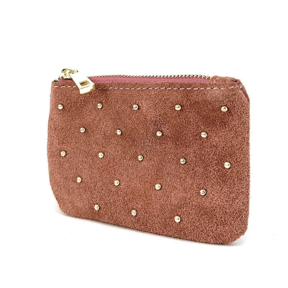 Porte-monnaie en croûte de cuir TINY DOTS Rose poudre