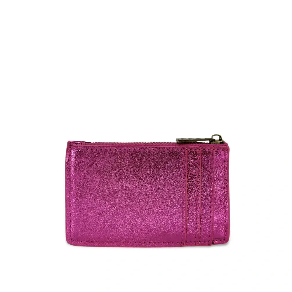 Porte-monnaie porte-cartes en cuir irisé EKKO Fuchsia irisé
